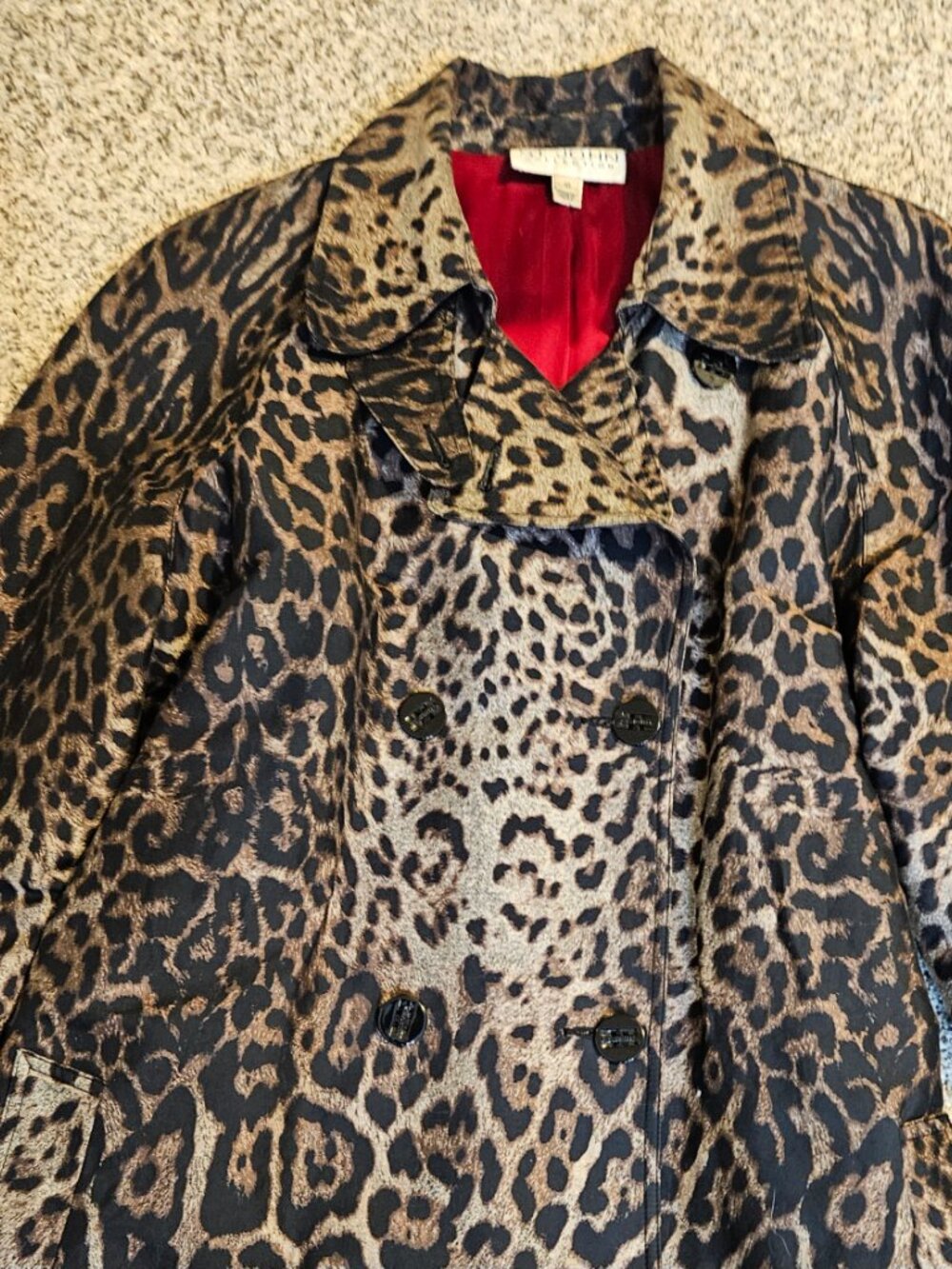 ST JOHN COLLECTION CHEATAH PRINT RAIN COAT, SIZE 10 {#825-5} - Picture 2 of 10